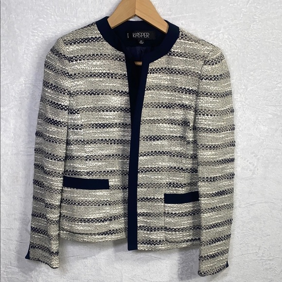 Kasper Black and White Striped Blazer with Modern Trim - Picture 1 of 8